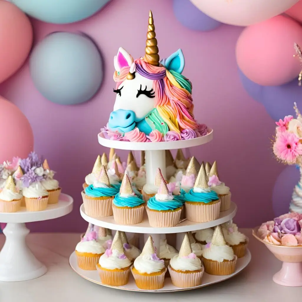 Unicorn Cupcake Tower, birthday unicorn cake design